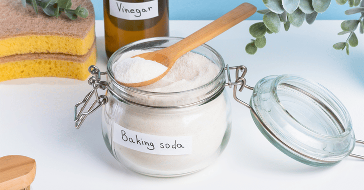 Baking soda for cleaning purposes in a glass jar