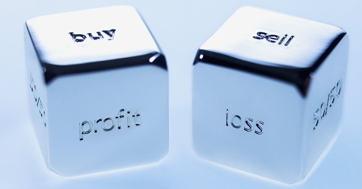 Dice with buy, sell, profit, loss 