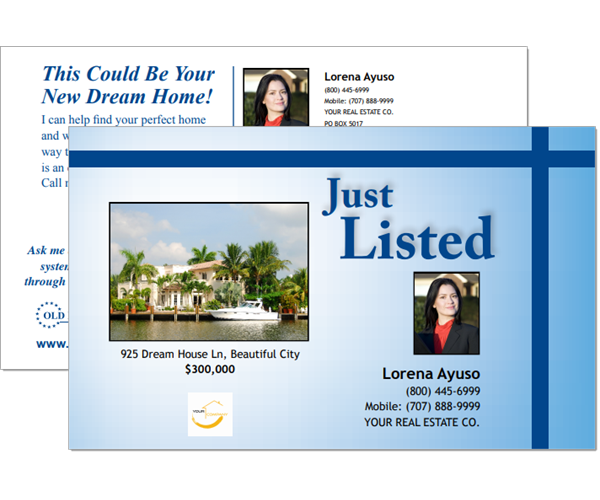 Just listed post cards to help market properties listed by real estate agents.