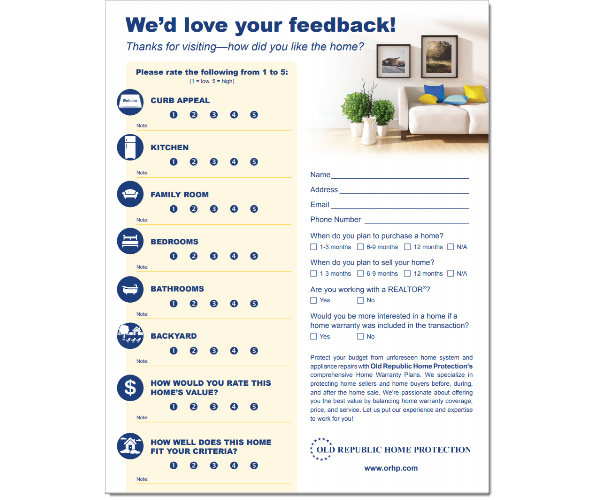 Open house feedback form.