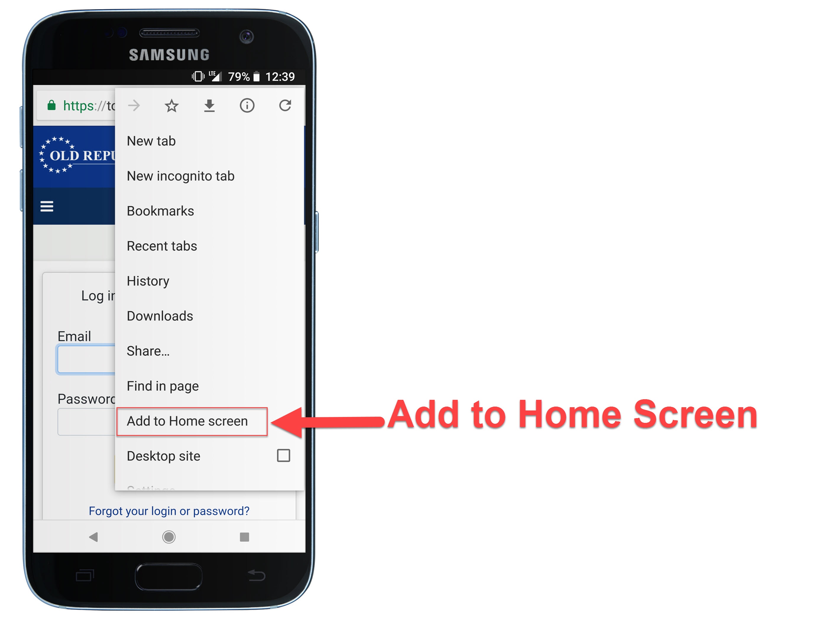 Tapping the More icon on an Android phone to create a smartphone shortcut.