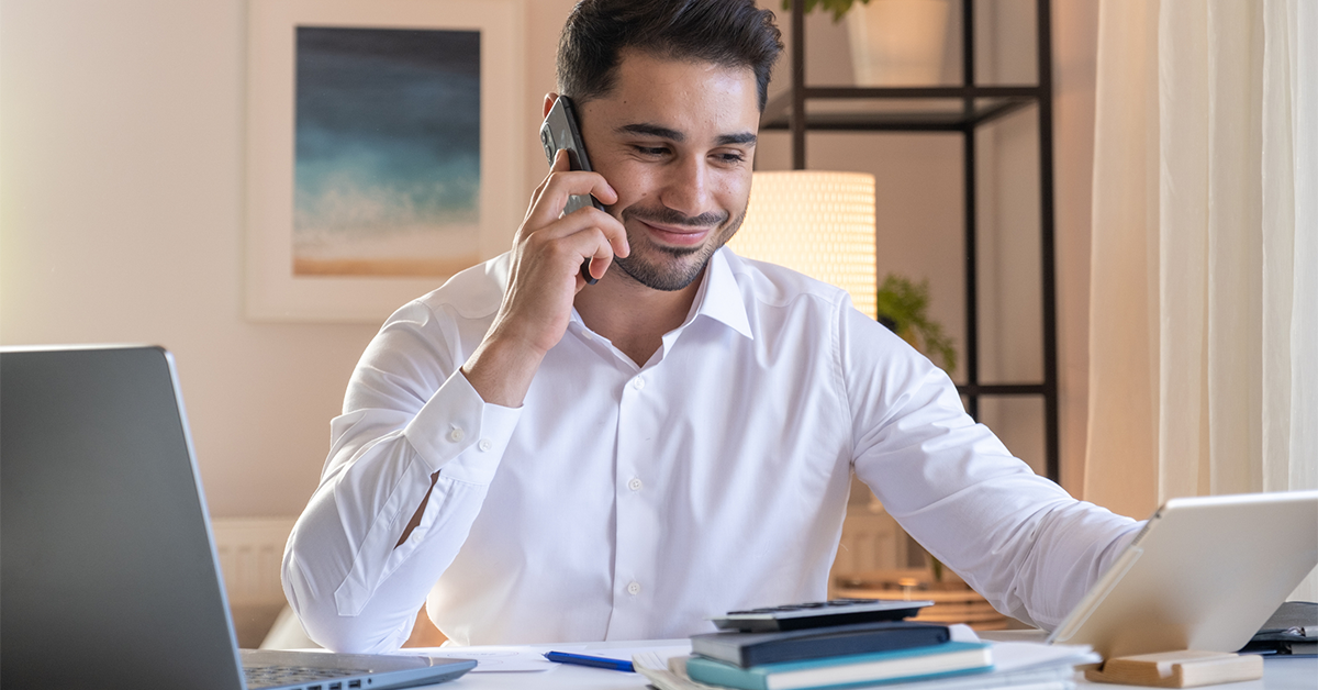 Real estate agent working in home office